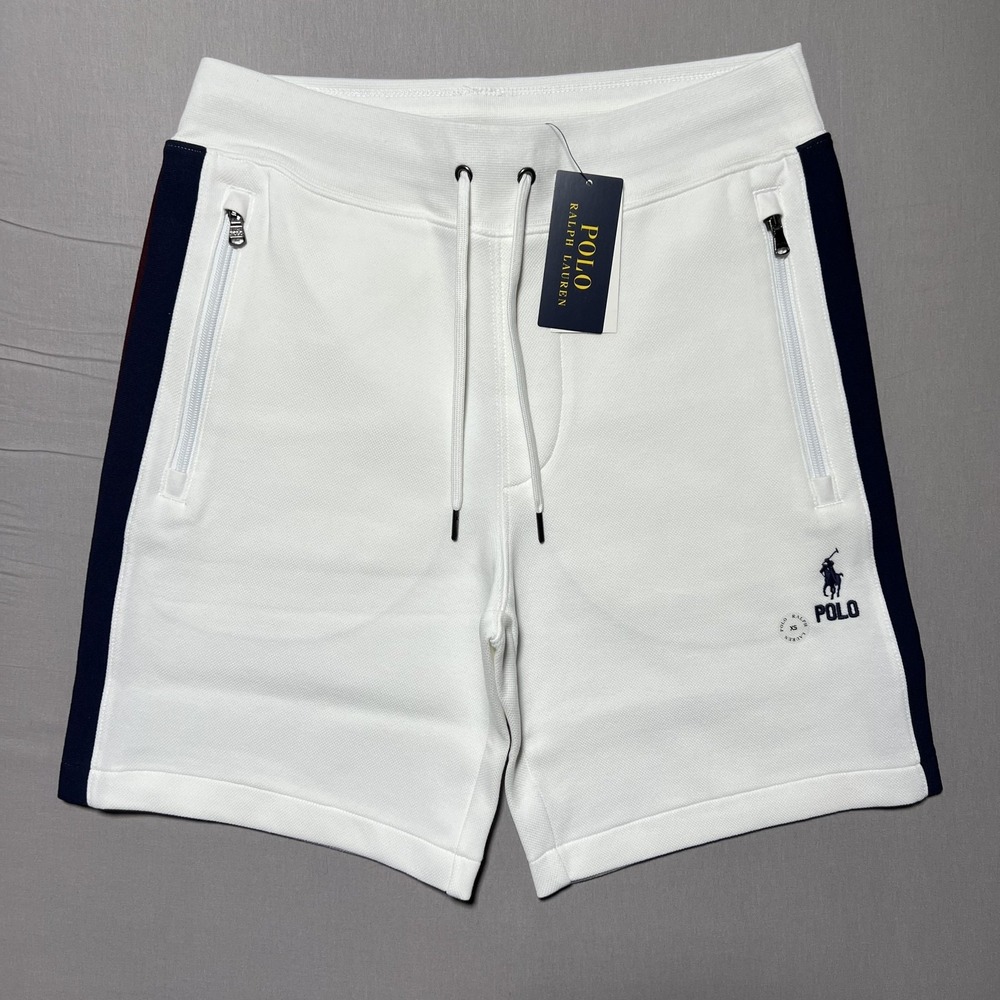Polo Ralph Lauren Double Knit Two Tone Shorts Mens XS White Pique Stripe‎ Track